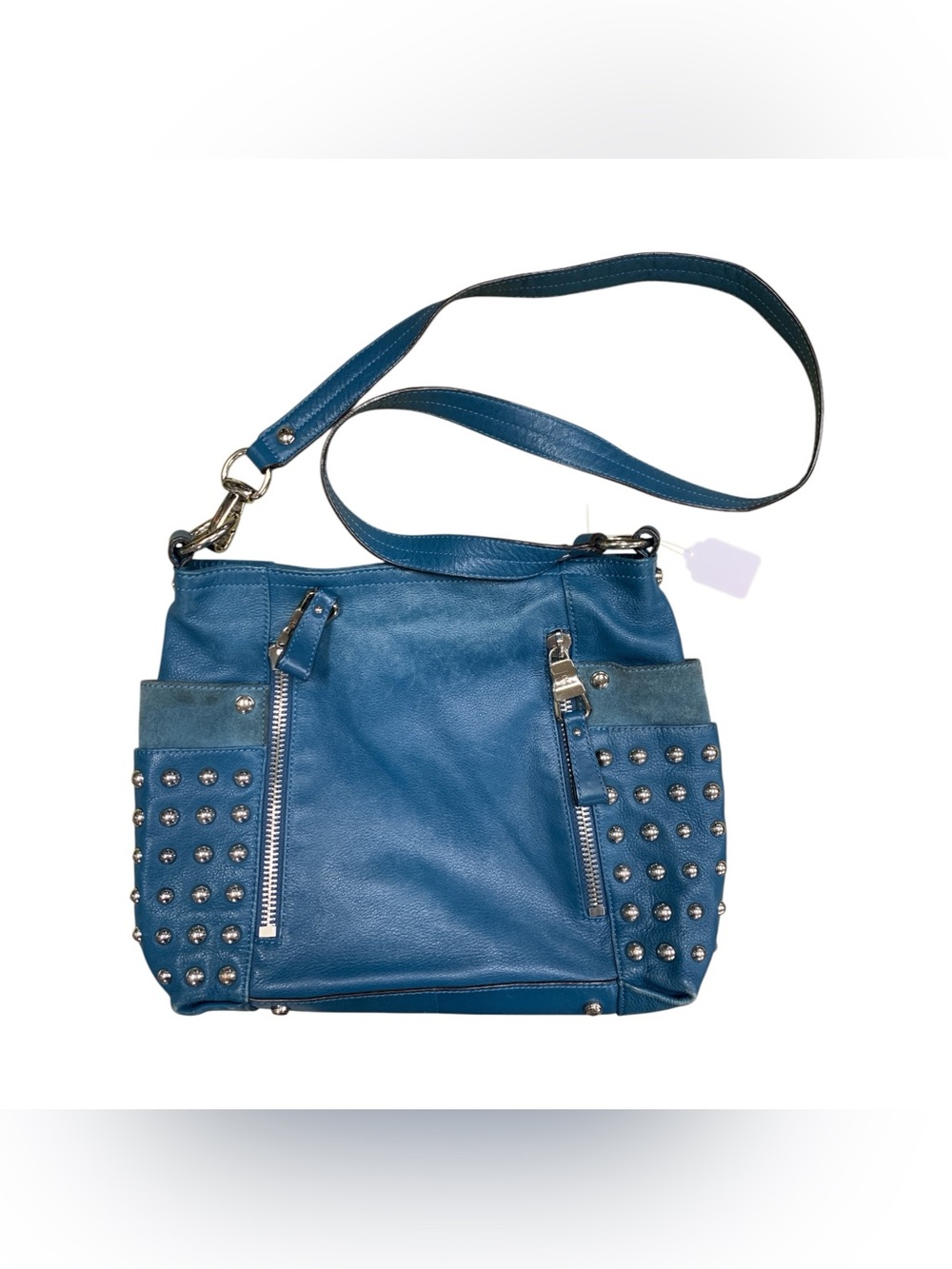 b. makowsky Blue Leather Studded Shoulder Bag